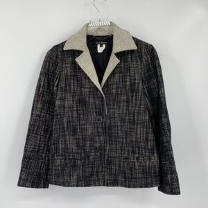 Lida Baday colorblock tweed blazer jacket vintage black cream wool coat women 4